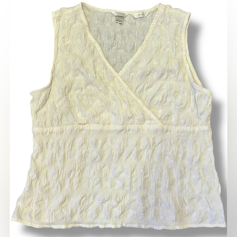 Christopher & Banks Puckered Checker Seersucker Sleeveless V-Neck Tank Top sz L